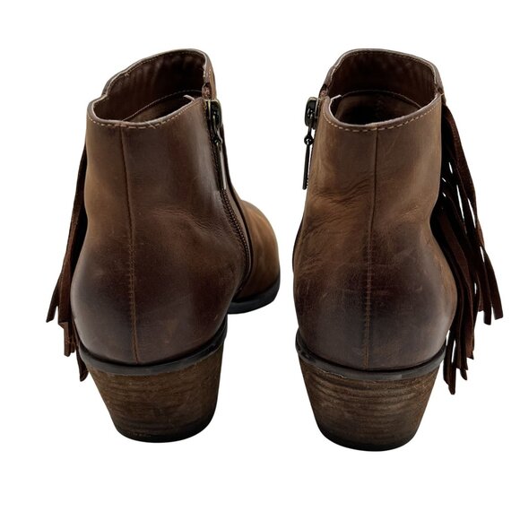 Clarks Womens 9 US Brown Leather Ankle Boots Side Zipper Fringe Western Cowgirl - Picture 4 of 16